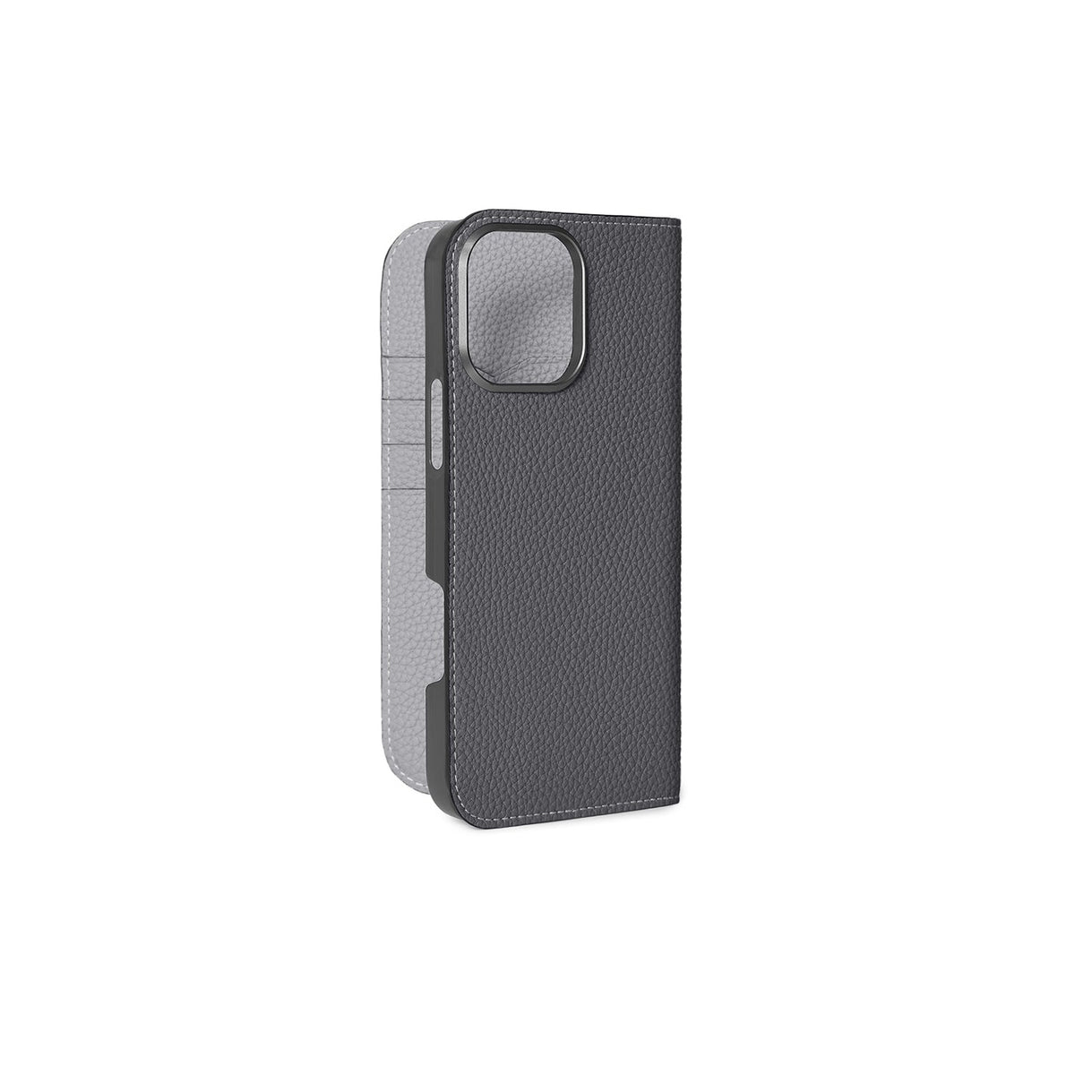 iPhone 16 Pro Max Diary Case Shrink Leather (Charcoal Gray × True Gray)