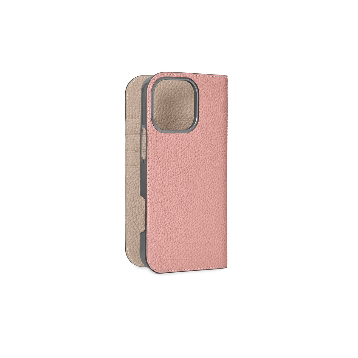 iPhone 16 Pro Max Diary Case Shrink Leather (Coral Pink × Greige)