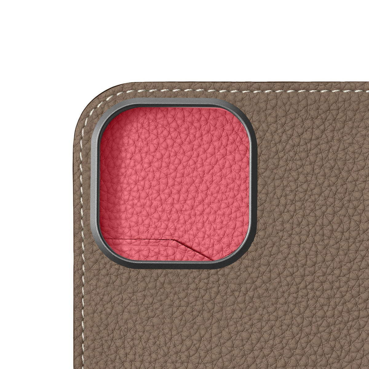 iPhone 16 Pro Max Diary Case Shrink Leather (Etoupe × Azalee Pink)