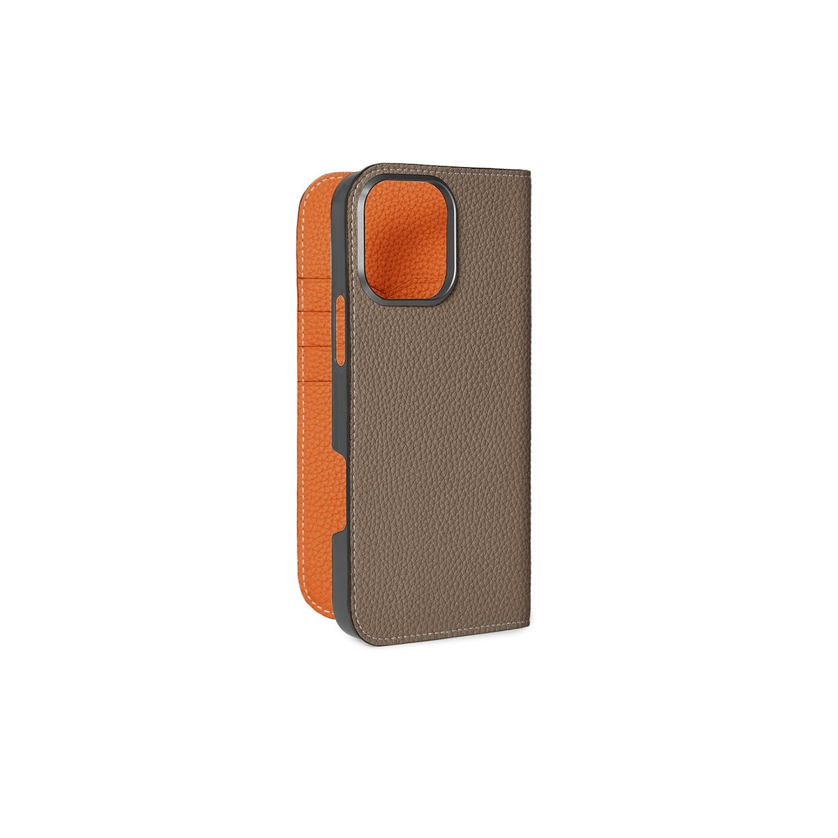 iPhone 16 Pro Max Diary Case Shrink Leather (Etoupe × Orange)