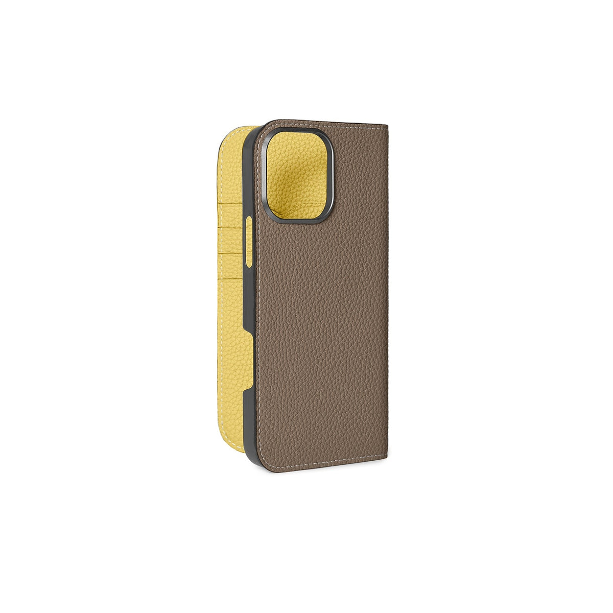 iPhone 16 Pro Max Diary Case Shrink Leather (Etoupe × Yellow)