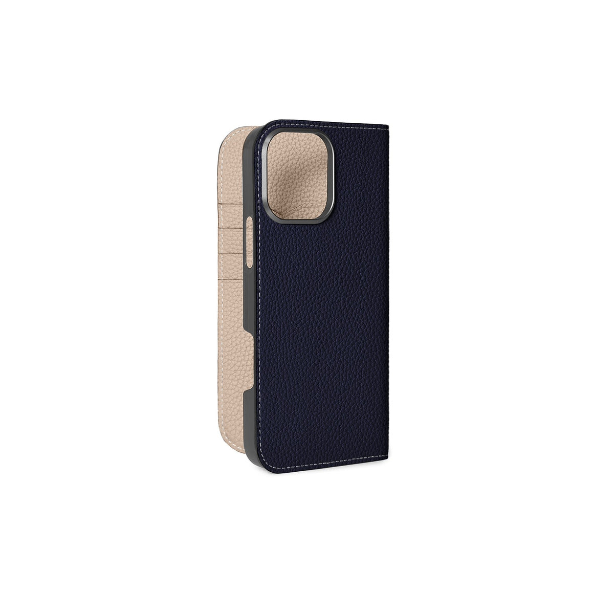 iPhone 16 Pro Max Diary Case Shrink Leather (Navy × Greige)