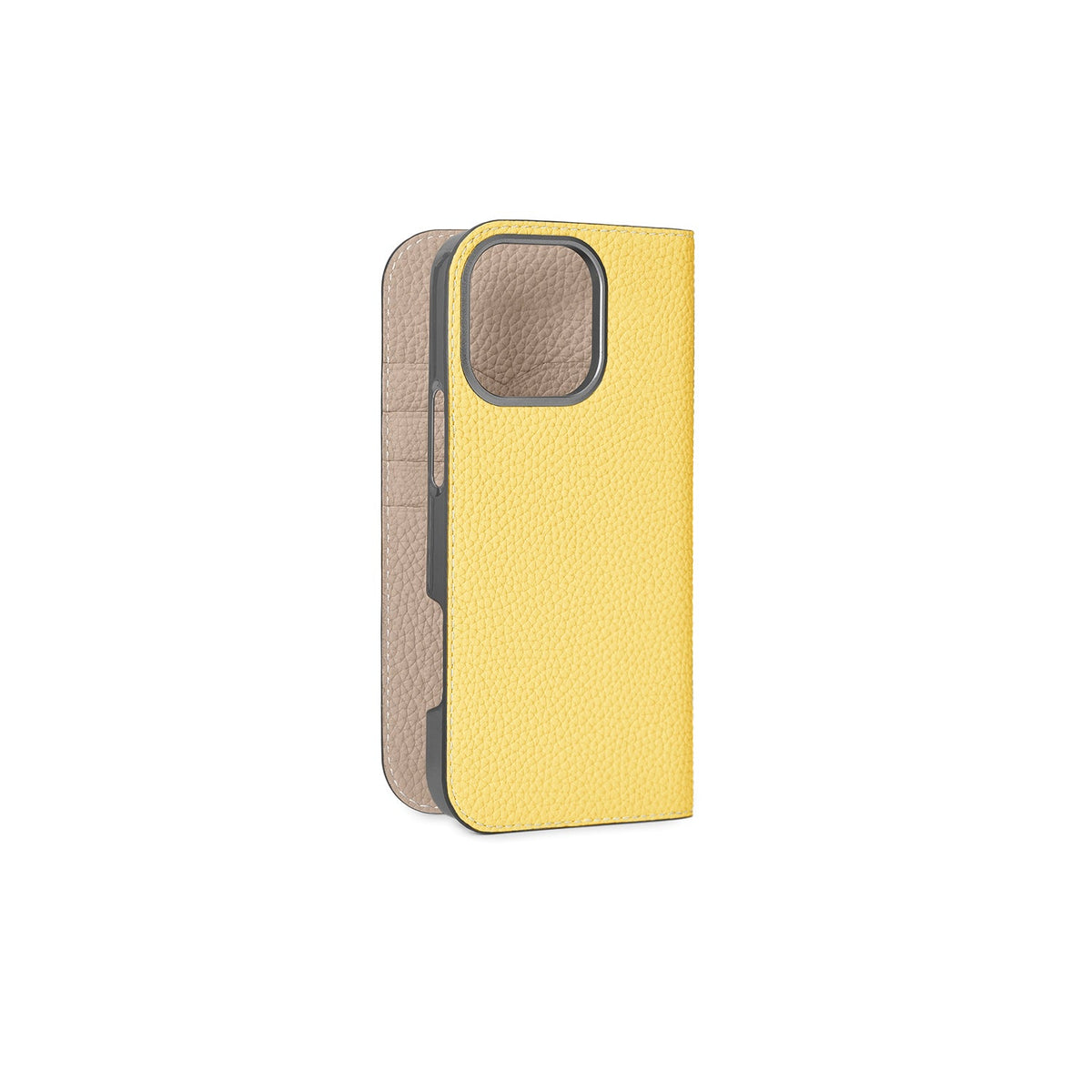 iPhone 16 Pro Max Diary Case Shrink Leather (Yellow × Greige)