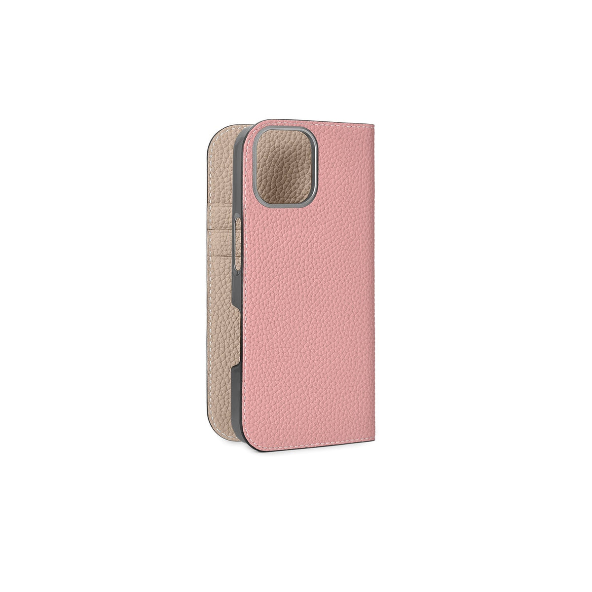 iPhone 17 Diary Case Shrink Leather (Coral Pink × Greige)