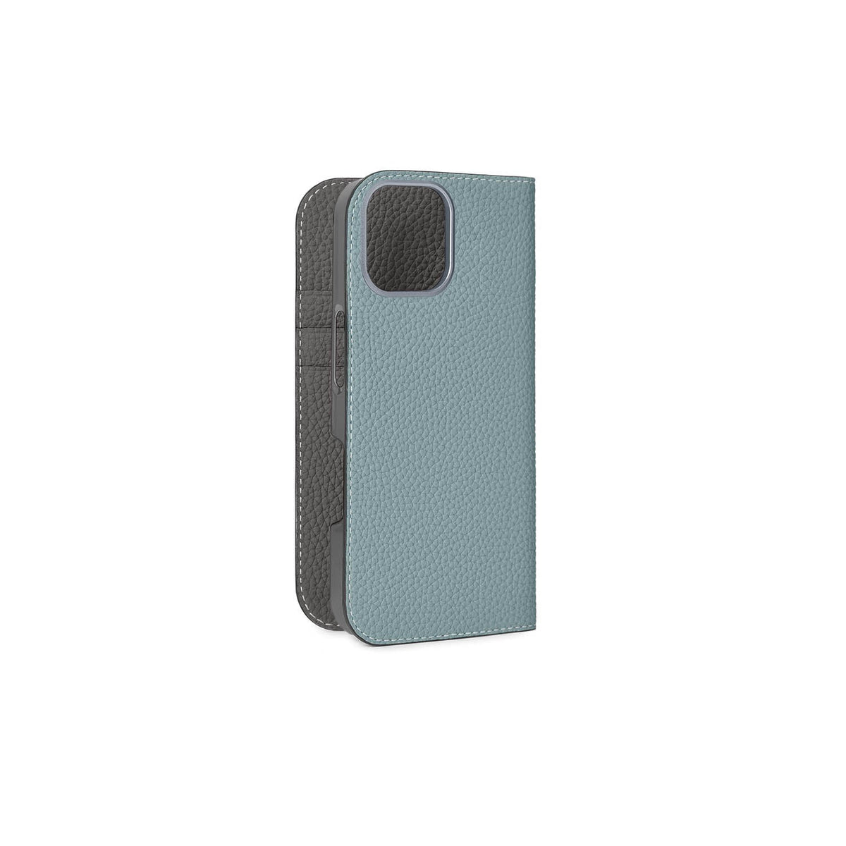 iPhone 17 Diary Case Shrink Leather (Smoky Mint × Charcoal Gray)