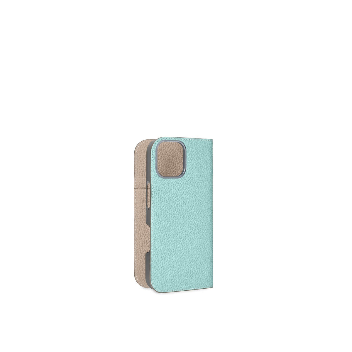 iPhone 17 Diary Case Shrink Leather (Mare Blue × Greige (Etoupe edge paint))