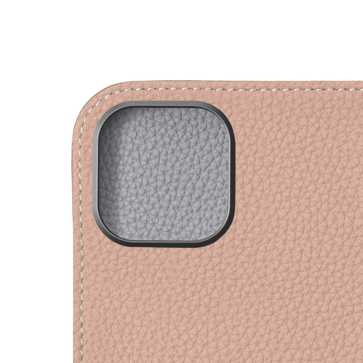 iPhone 17 Diary Case Shrink Leather (Almond Pink × True Gray (Etoupe edge paint))