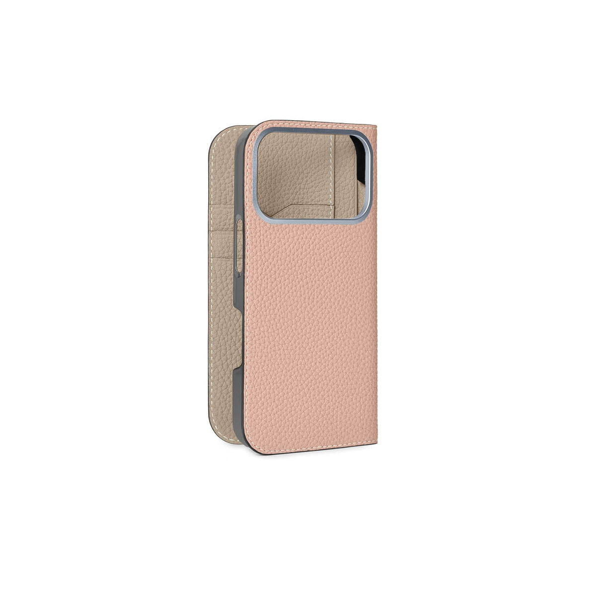 iPhone 17 Pro Diary Case Shrink Leather (Almond Pink × Greige)