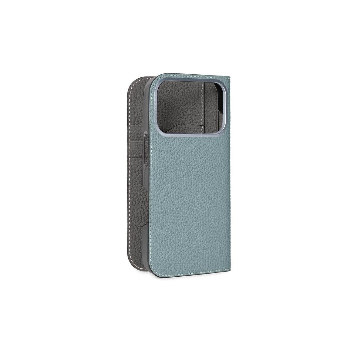 iPhone 17 Pro Diary Case Shrink Leather (Smoky Mint × Charcoal Gray)