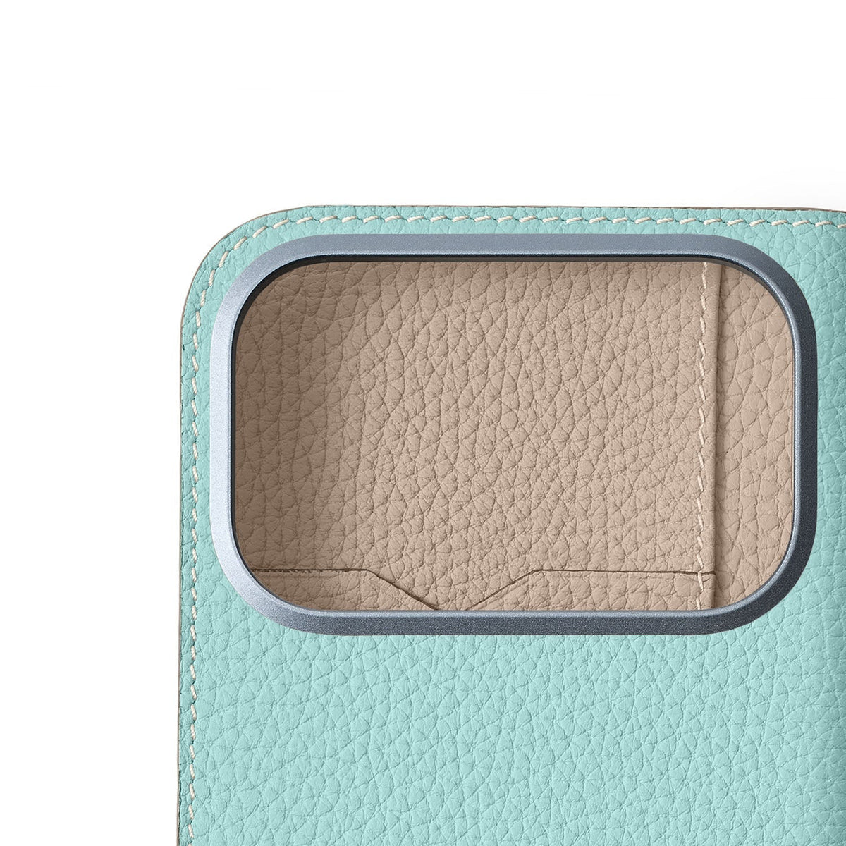 iPhone 17 Pro Diary Case Shrink Leather (Mare Blue × Greige (Etoupe edge paint))