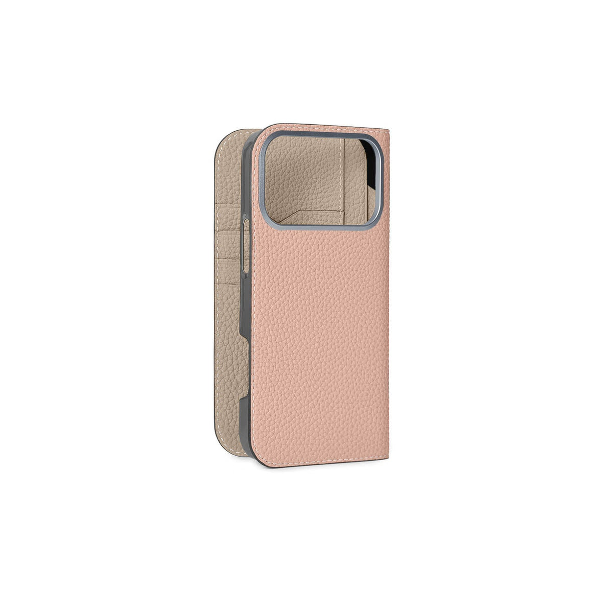 iPhone 17 Pro Max Diary Case Shrink Leather (Almond Pink × Greige)