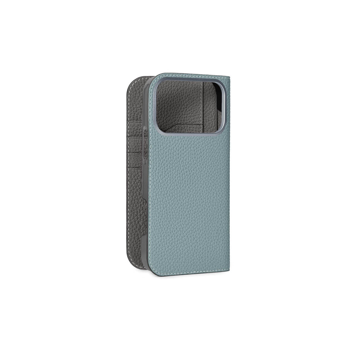 iPhone 17 Pro Max Diary Case Shrink Leather (Smoky Mint × Charcoal Gray)