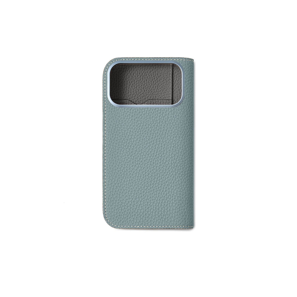 iPhone 17 Pro Max Diary Case Shrink Leather (Smoky Mint × Charcoal Gray)