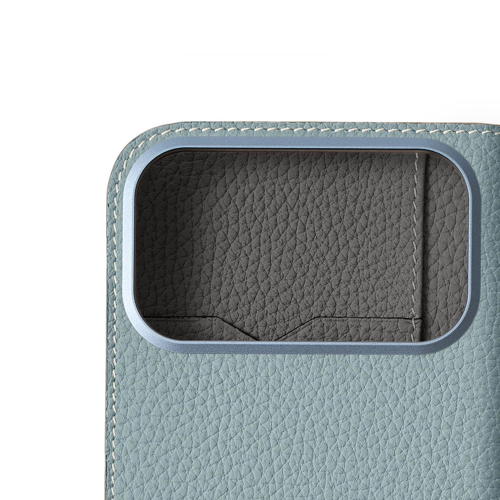 iPhone 17 Pro Max Diary Case Shrink Leather (Smoky Mint × Charcoal Gray)