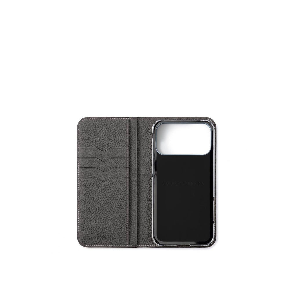 iPhone 17 Pro Max Diary Case Shrink Leather (Smoky Mint × Charcoal Gray)