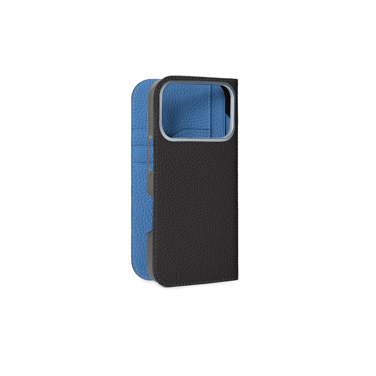 SAVOIA × BONAVENTURA iPhone 18 Pro Diary Case Shrink Leather (Black × Savoia Blue)