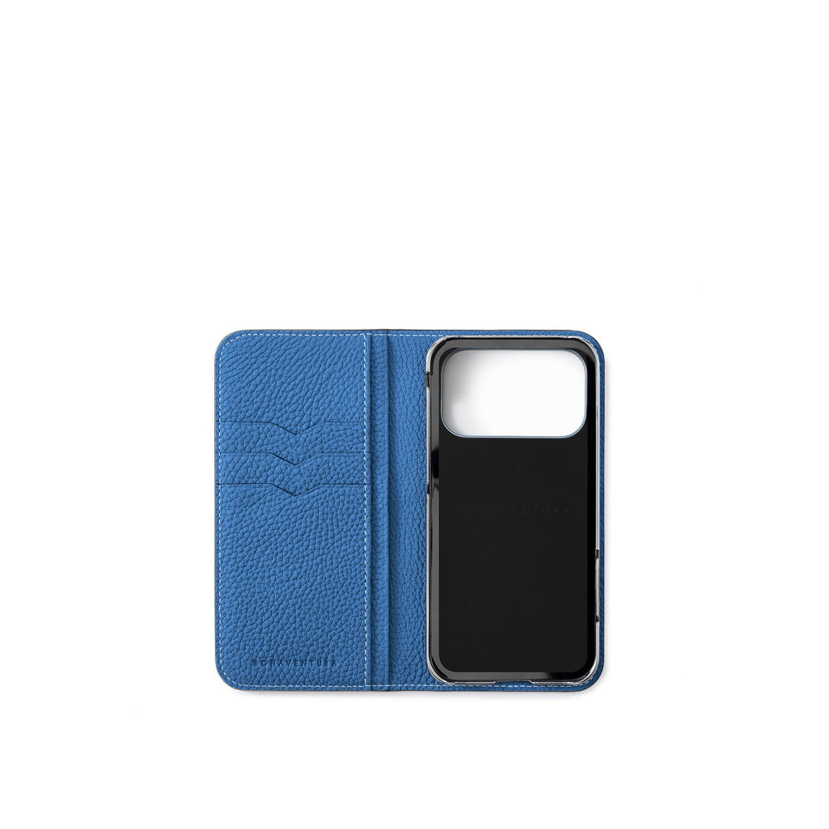SAVOIA × BONAVENTURA iPhone 18 Pro Diary Case Shrink Leather (Black × Savoia Blue)