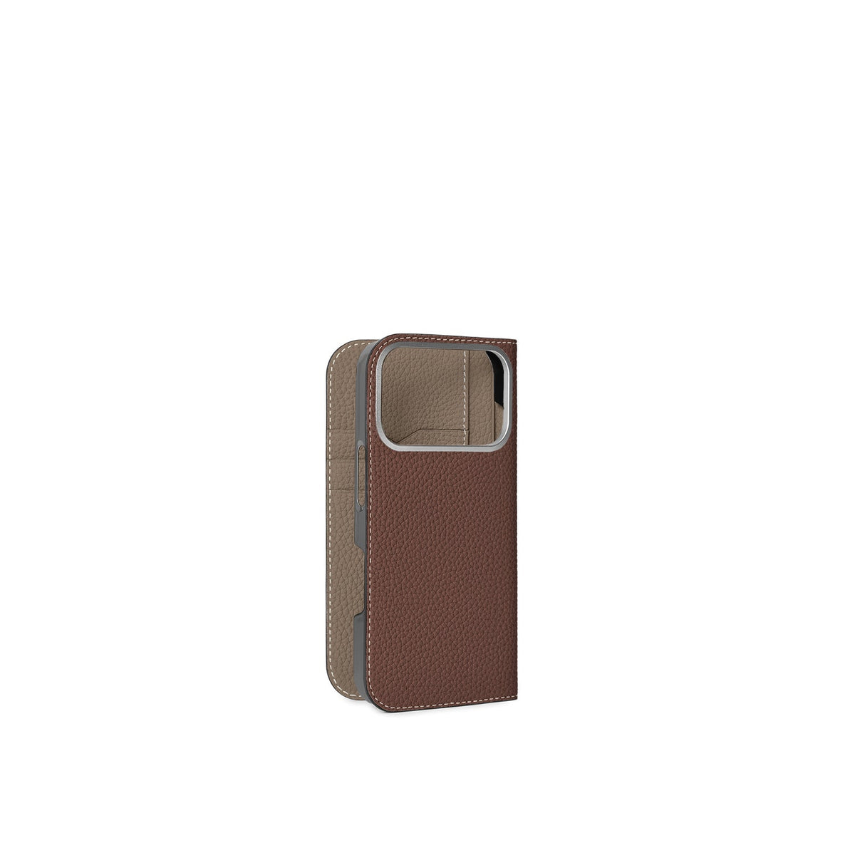 iPhone 18 Pro Diary Case Shrink Leather (Chestnut × Etoupe)