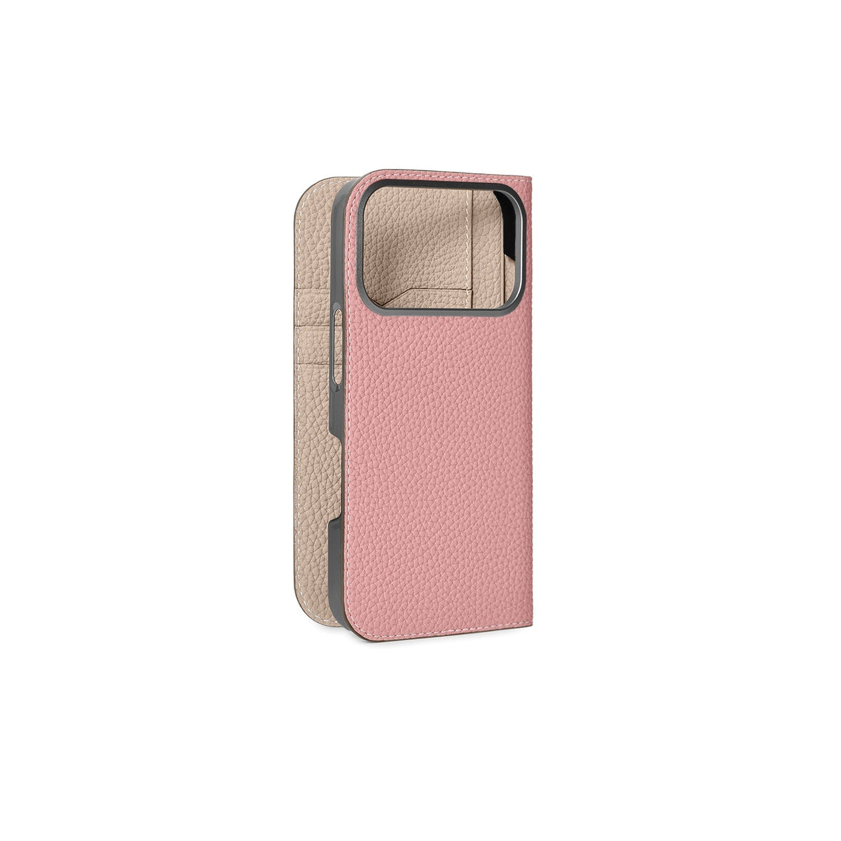 iPhone 18 Pro Diary Case Shrink Leather (Coral Pink × Greige)