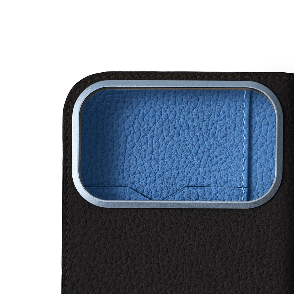 SAVOIA × BONAVENTURA iPhone 18 Pro Max Diary Case Shrink Leather (Black × Savoia Blue)