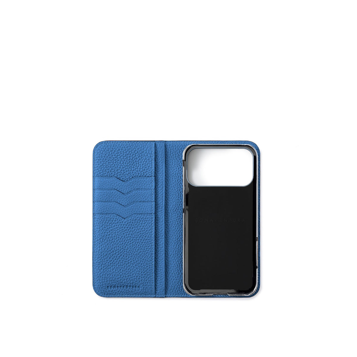 SAVOIA × BONAVENTURA iPhone 18 Pro Max Diary Case Shrink Leather (Black × Savoia Blue)