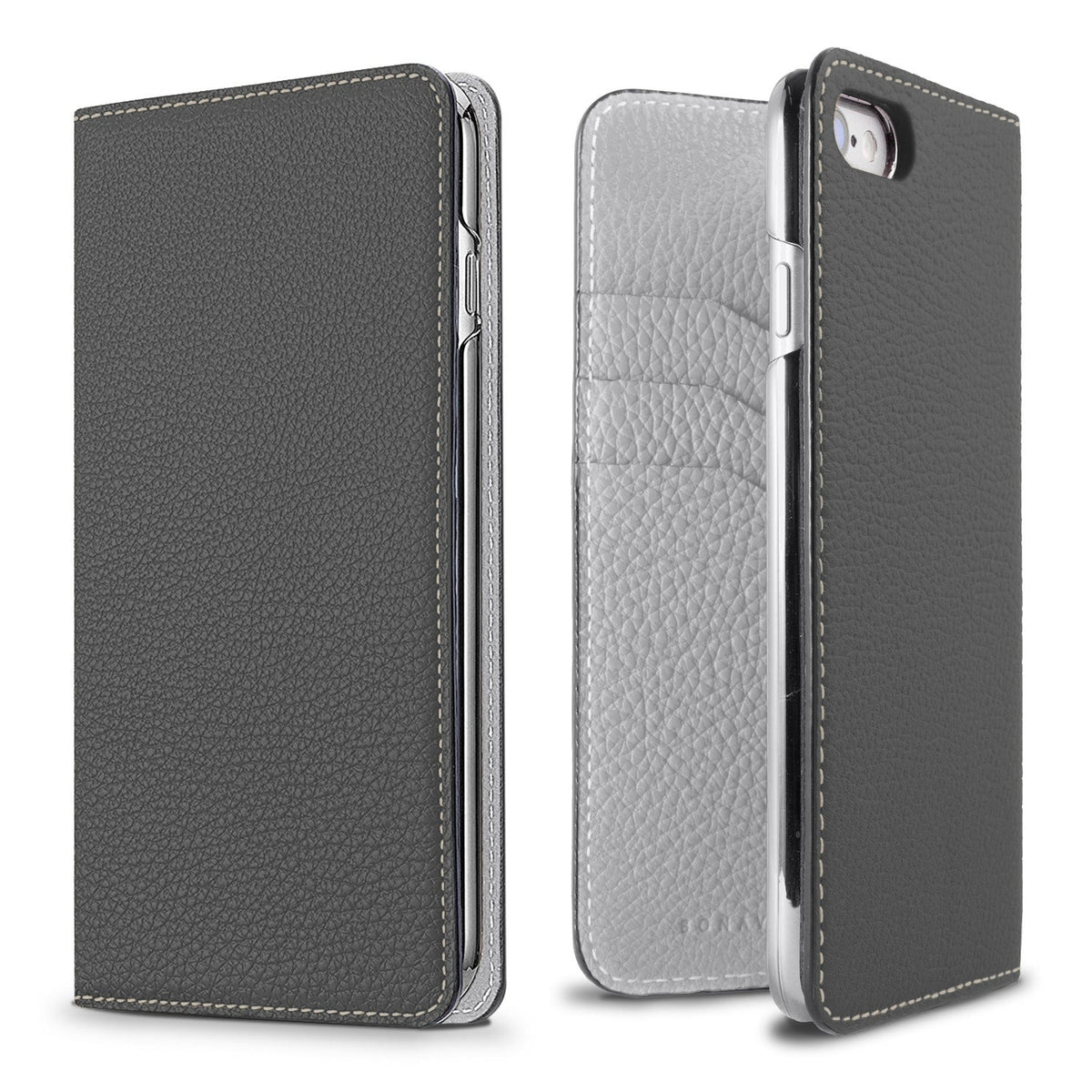 iPhone SE / 8 / 7 / 6s / 6 Diary Case Shrink Leather (Charcoal Gray × True Gray)