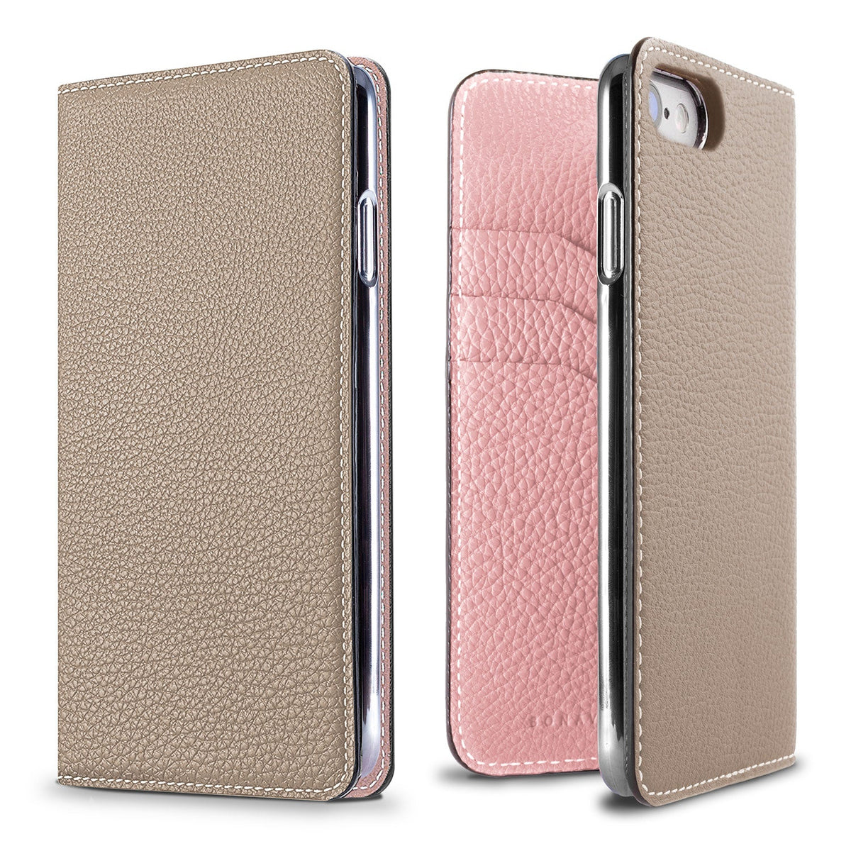 iPhone SE / 8 / 7 / 6s / 6 Diary Case Shrink Leather (Greige × Sakura Pink)