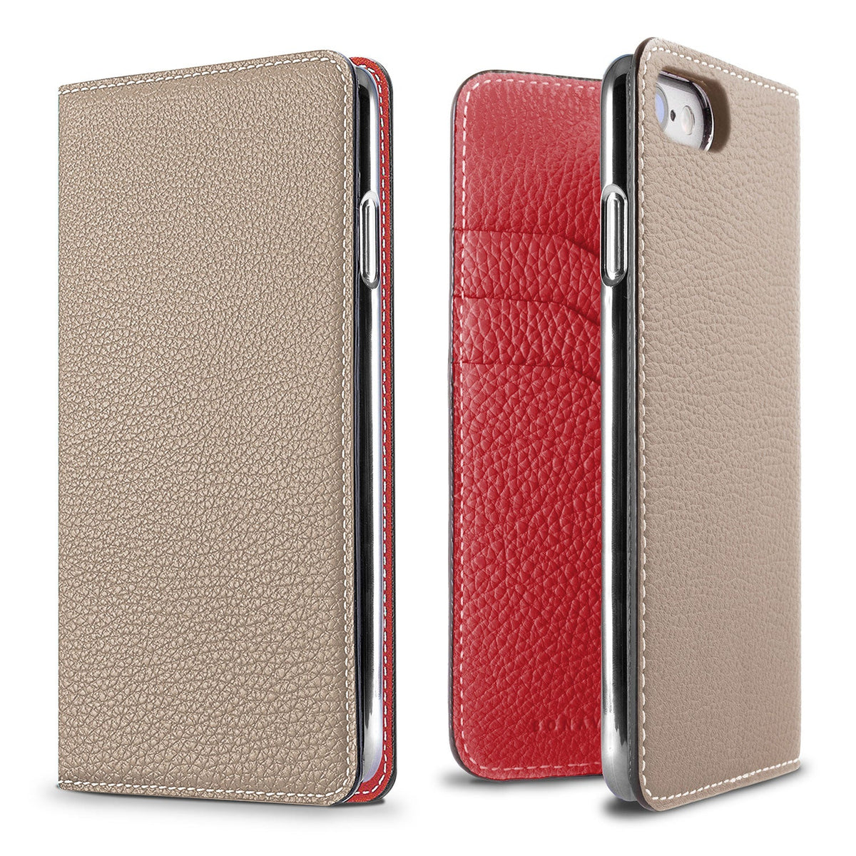 iPhone SE / 8 / 7 / 6s / 6 Diary Case Shrink Leather (Greige × Red)