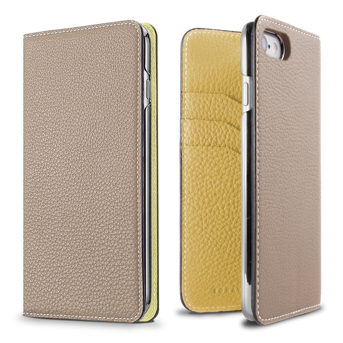 iPhone SE / 8 / 7 / 6s / 6 Diary Case Shrink Leather (Greige × Yellow)