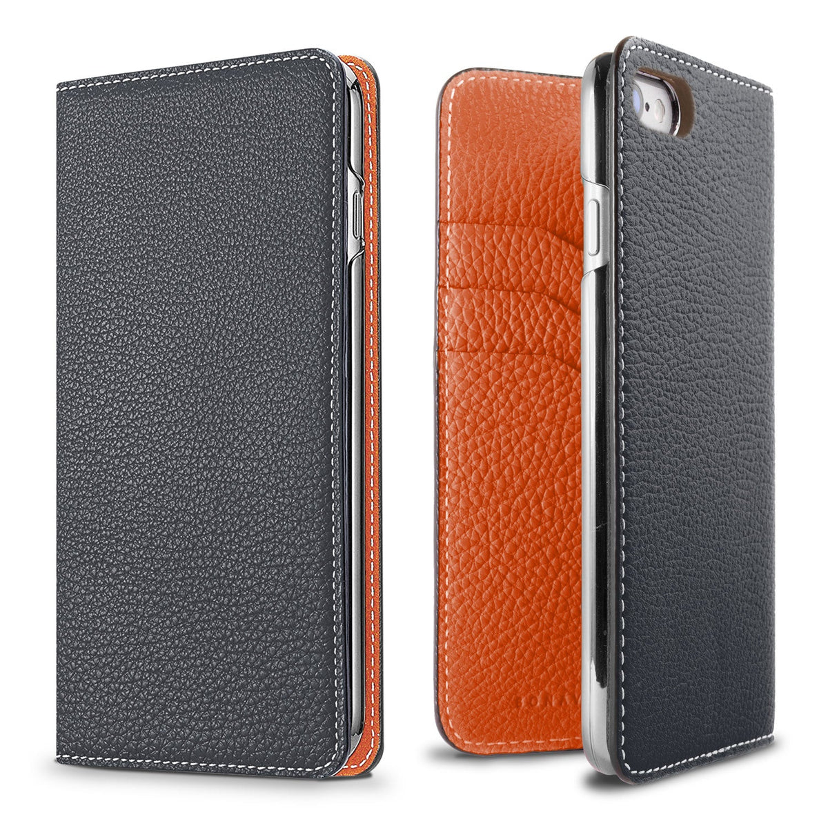 iPhone SE / 8 / 7 / 6s / 6 Diary Case Shrink Leather (Navy × Orange)