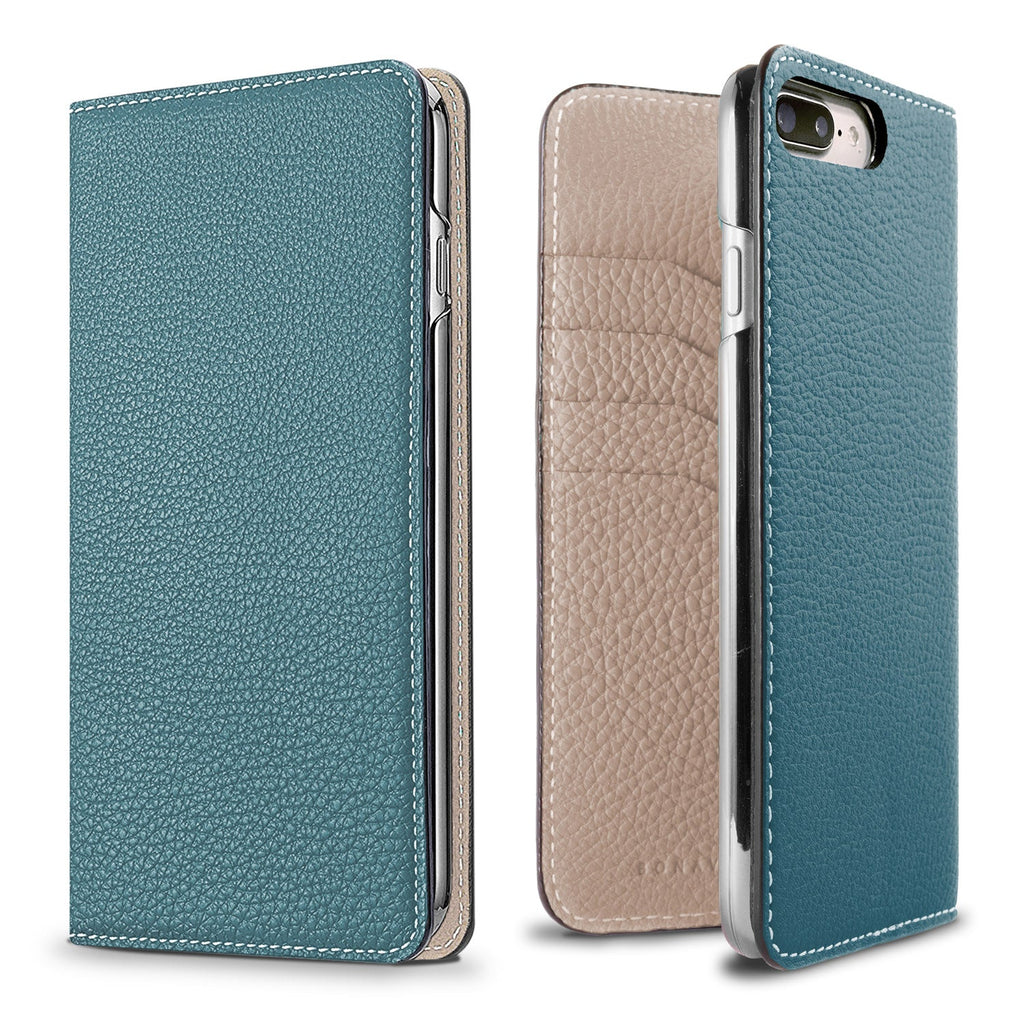 iPhone 8 Plus / 7 Plus / 6s Plus / 6 Plus Diary Case Shrink Leather (Blue Cyan × Greige)