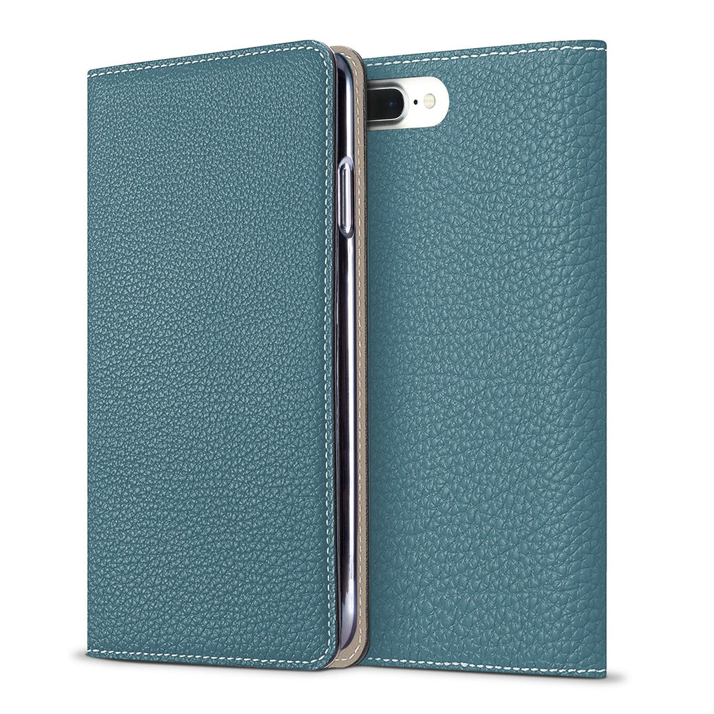 iPhone 8 Plus / 7 Plus / 6s Plus / 6 Plus Diary Case Shrink Leather (Blue Cyan × Greige)