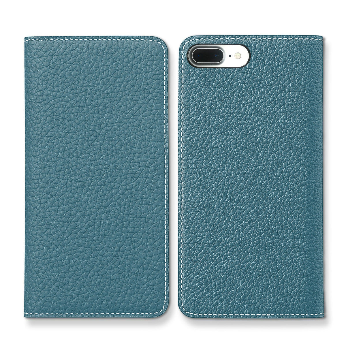 iPhone 8 Plus / 7 Plus / 6s Plus / 6 Plus Diary Case Shrink Leather (Blue Cyan × Greige)