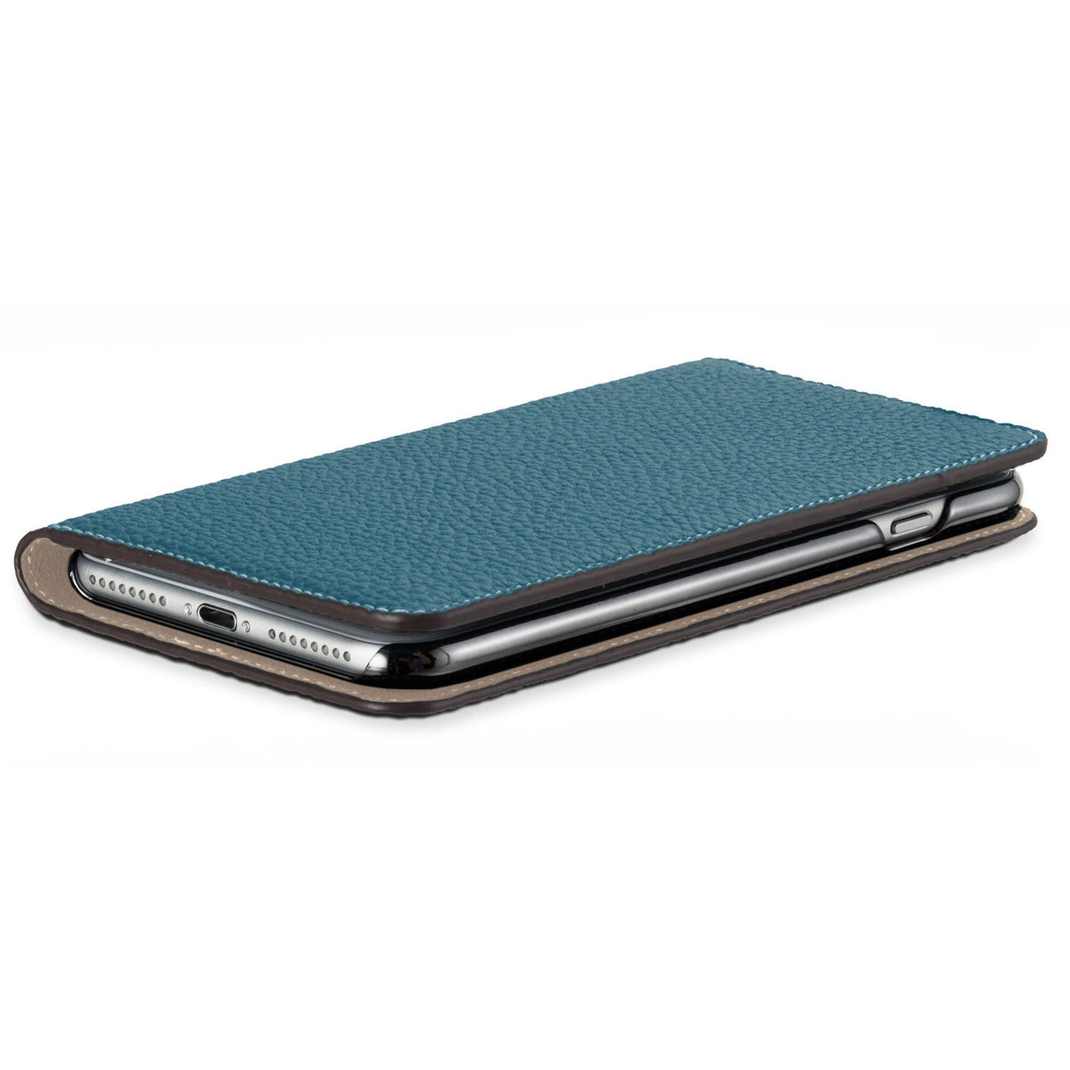 iPhone 8 Plus / 7 Plus / 6s Plus / 6 Plus Diary Case Shrink Leather (Blue Cyan × Greige)