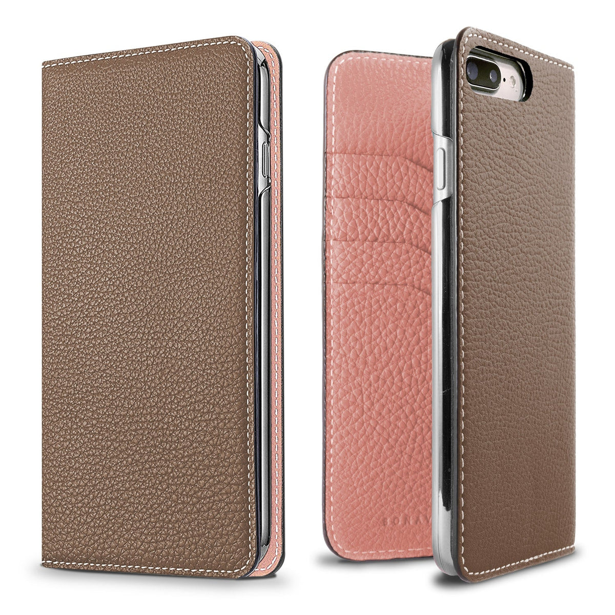 iPhone 8 Plus / 7 Plus / 6s Plus / 6 Plus Diary Case Shrink Leather (Etoupe × Coral Pink)