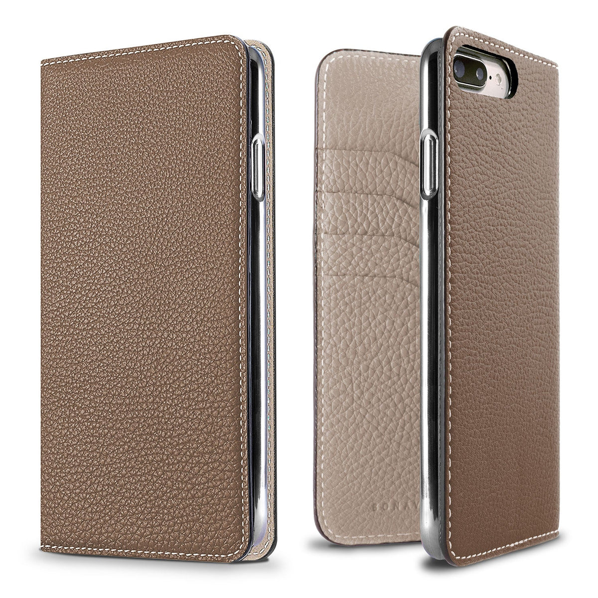 iPhone 8 Plus / 7 Plus / 6s Plus / 6 Plus Diary Case Shrink Leather (Etoupe × Greige)