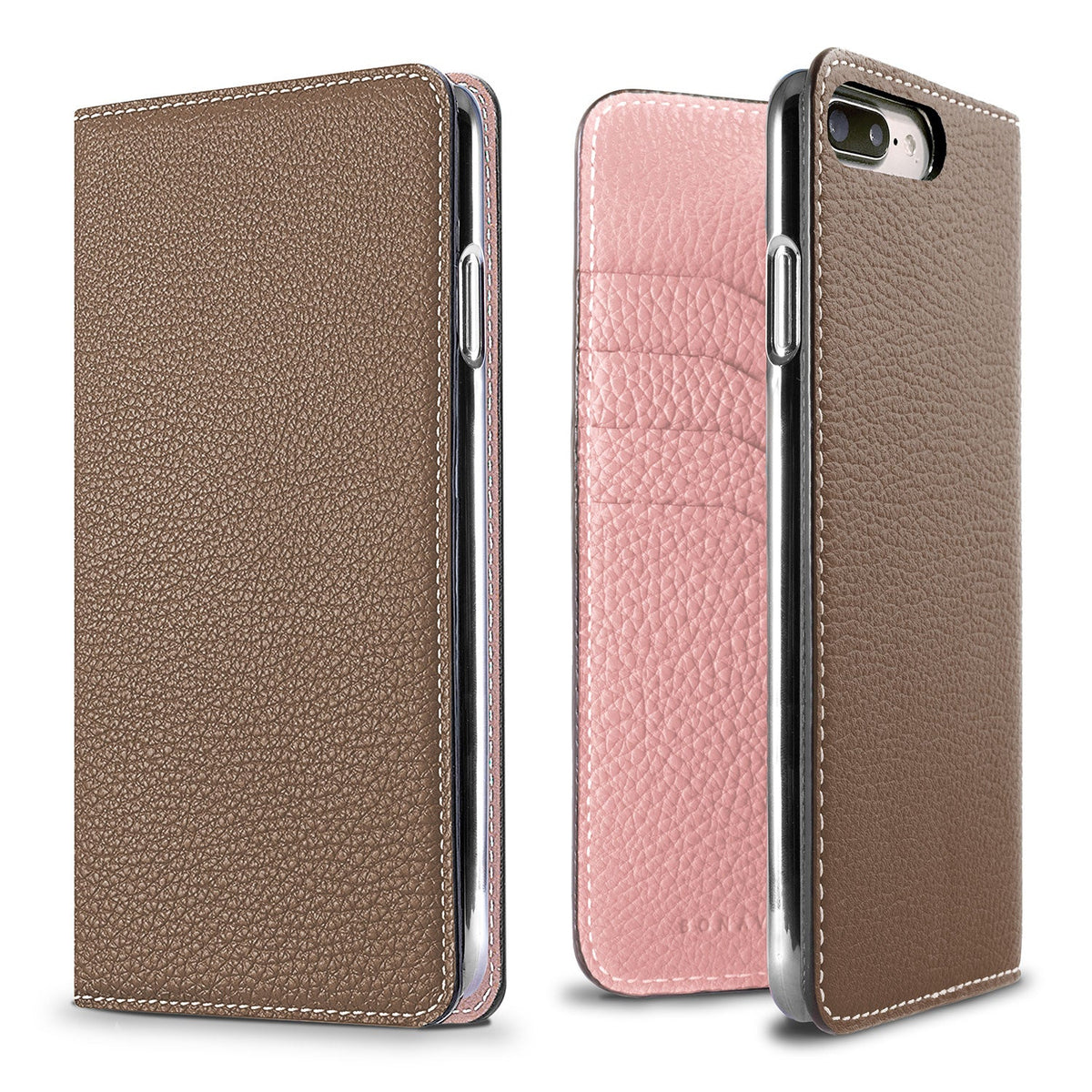 iPhone 8 Plus / 7 Plus / 6s Plus / 6 Plus Diary Case Shrink Leather (Etoupe × Sakura Pink)