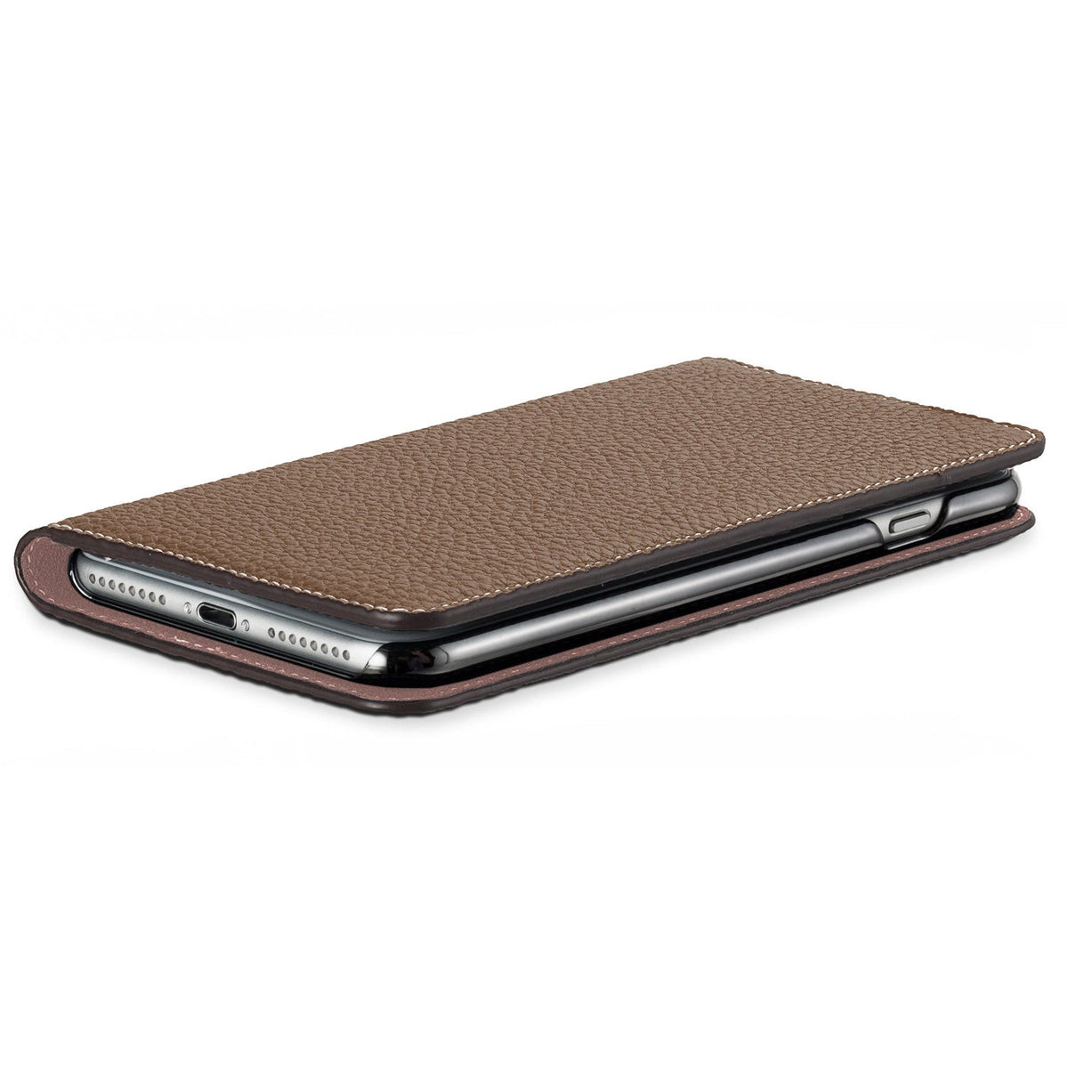 iPhone 8 Plus / 7 Plus / 6s Plus / 6 Plus Diary Case Shrink Leather (Etoupe × Sakura Pink)