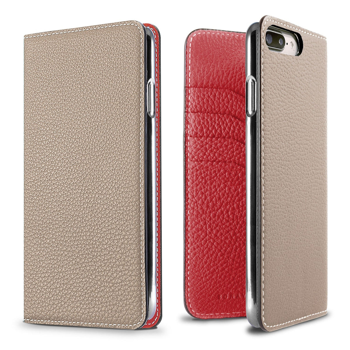 iPhone 8 Plus / 7 Plus / 6s Plus / 6 Plus Diary Case Shrink Leather (Greige × Red)
