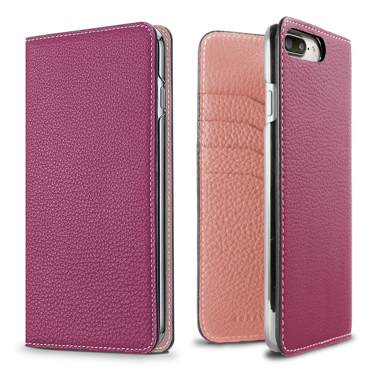 iPhone 8 Plus / 7 Plus / 6s Plus / 6 Plus Diary Case Shrink Leather (Anemone Purple × Coral Pink)