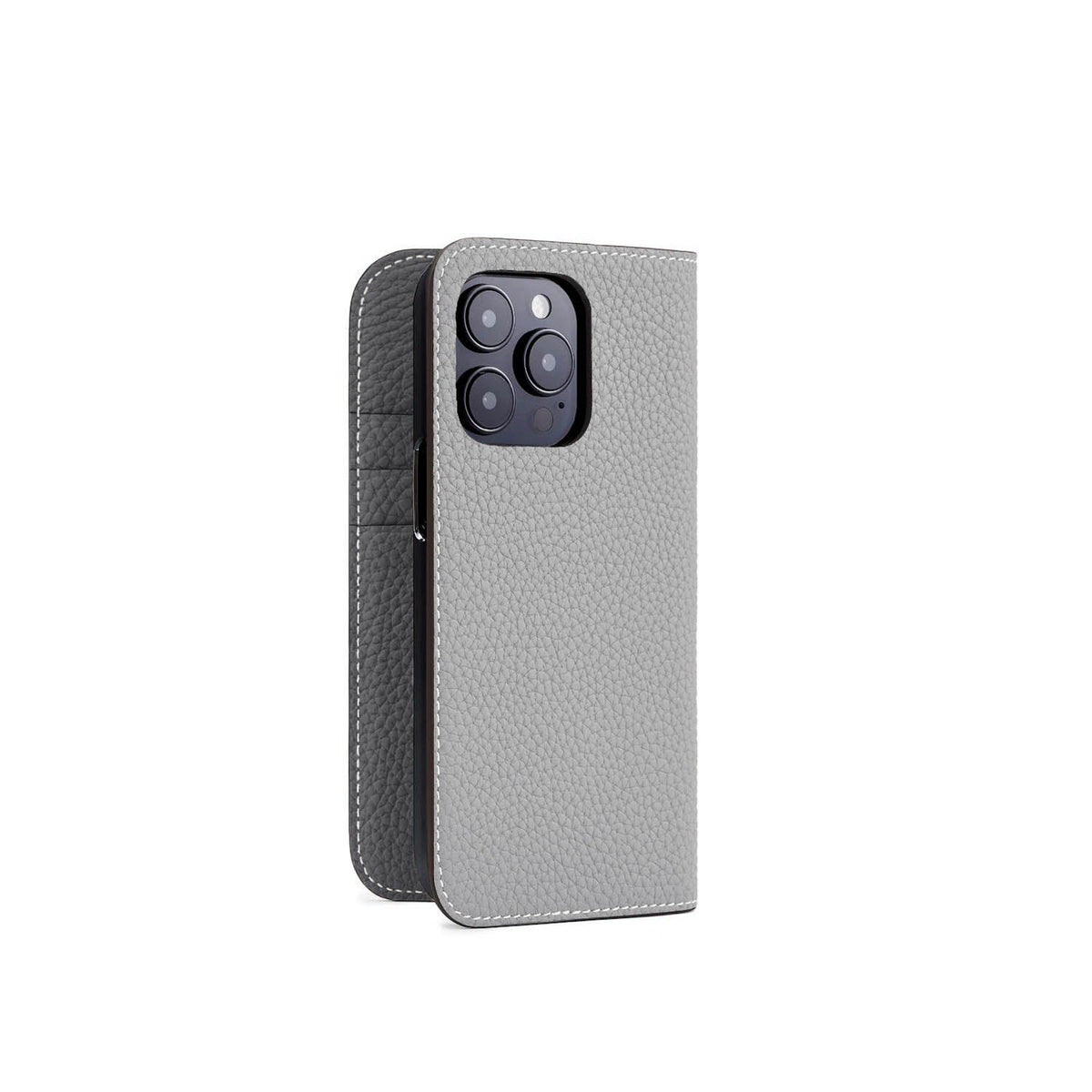 iPhone 15 Pro Diary Case Shrink Leather (True Gray × Charcoal Gray)