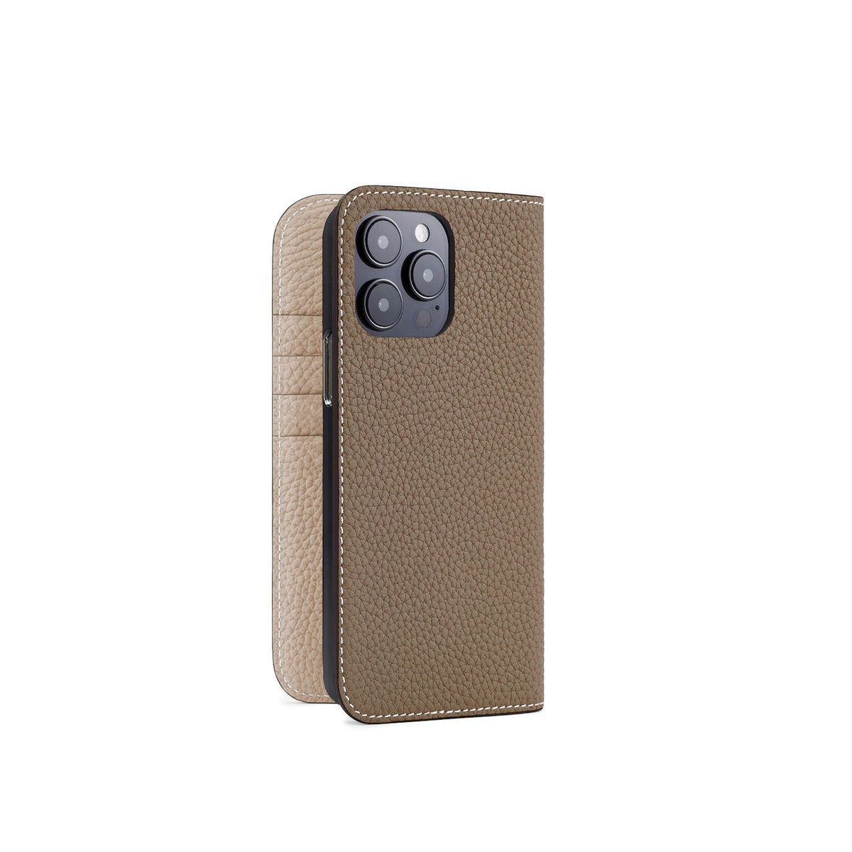iPhone 15 Pro Max Diary Case Shrink Leather (Etoupe × Greige)
