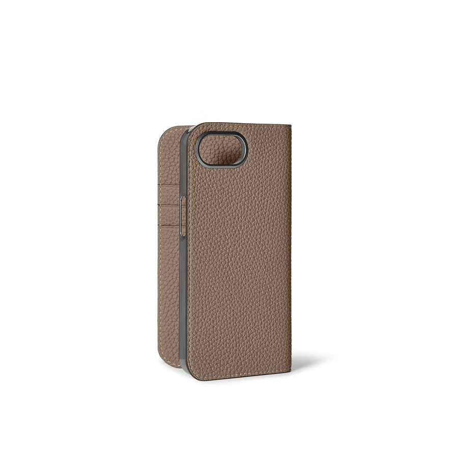 iPhone 17e / 16e Diary Case Shrink Leather (Etoupe)