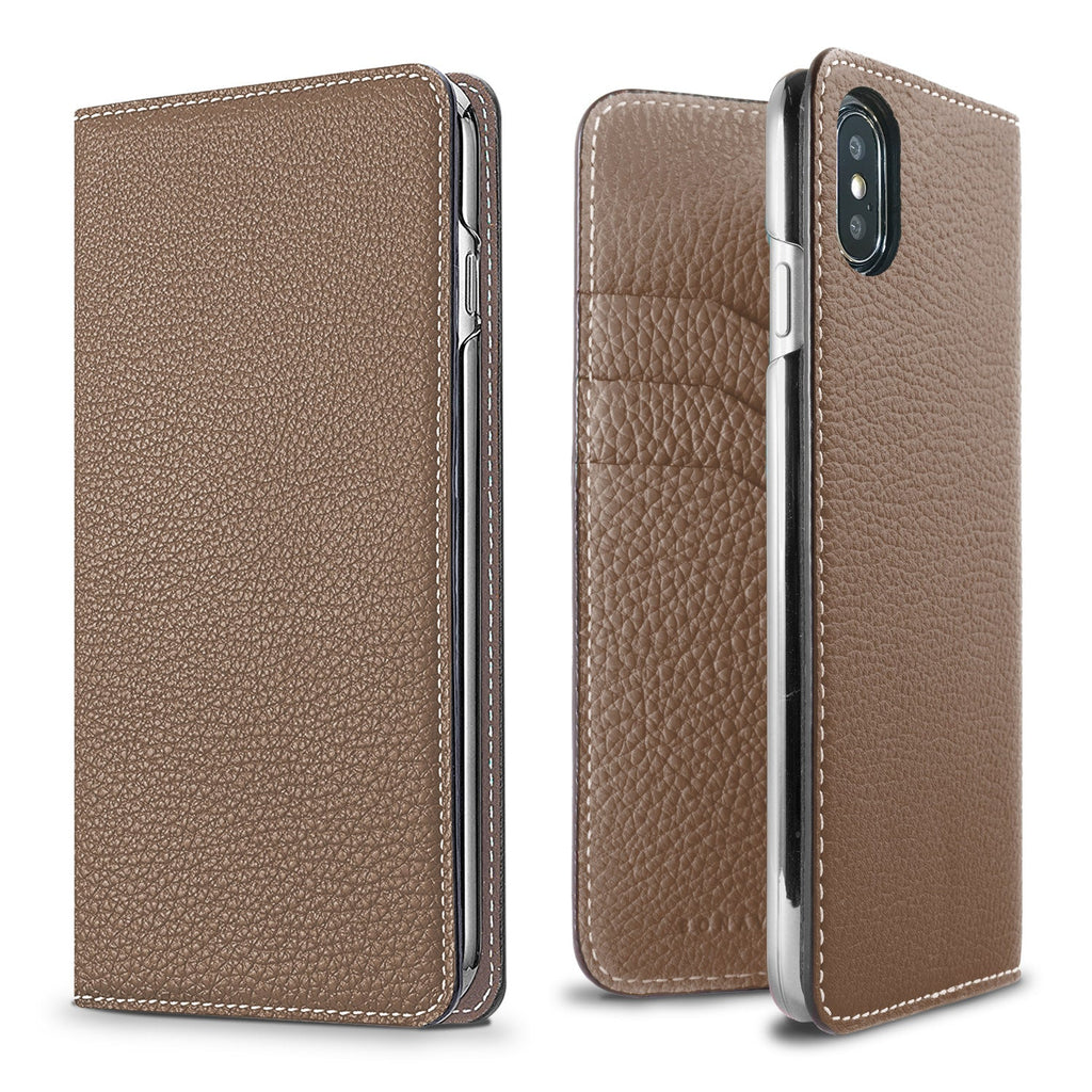iPhone X / Xs Diary Case Shrink Leather (Etoupe)