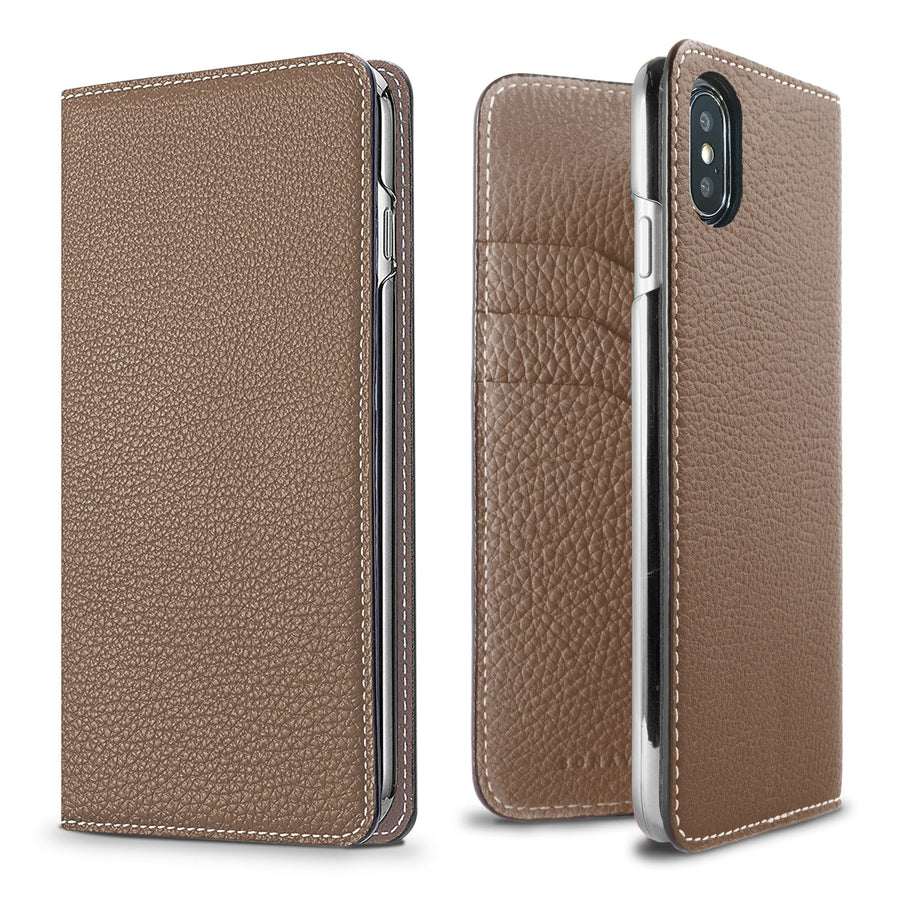 iPhone X / Xs Diary Case Shrink Leather (Etoupe)