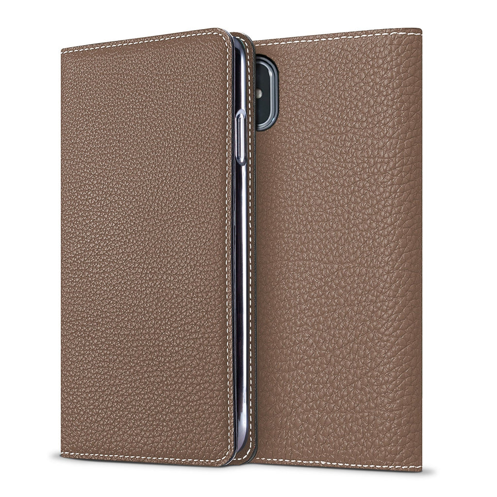 iPhone X / Xs Diary Case Shrink Leather (Etoupe)