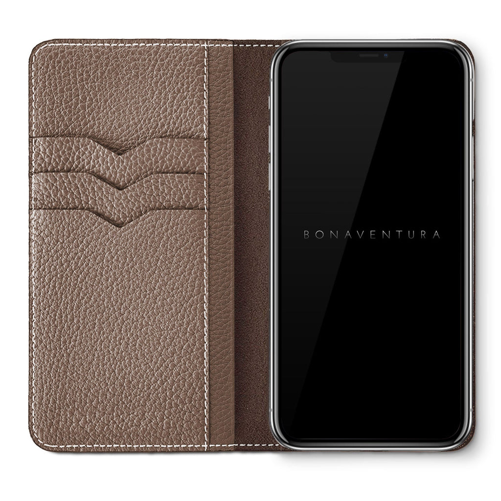 iPhone X / Xs Diary Case Shrink Leather (Etoupe)