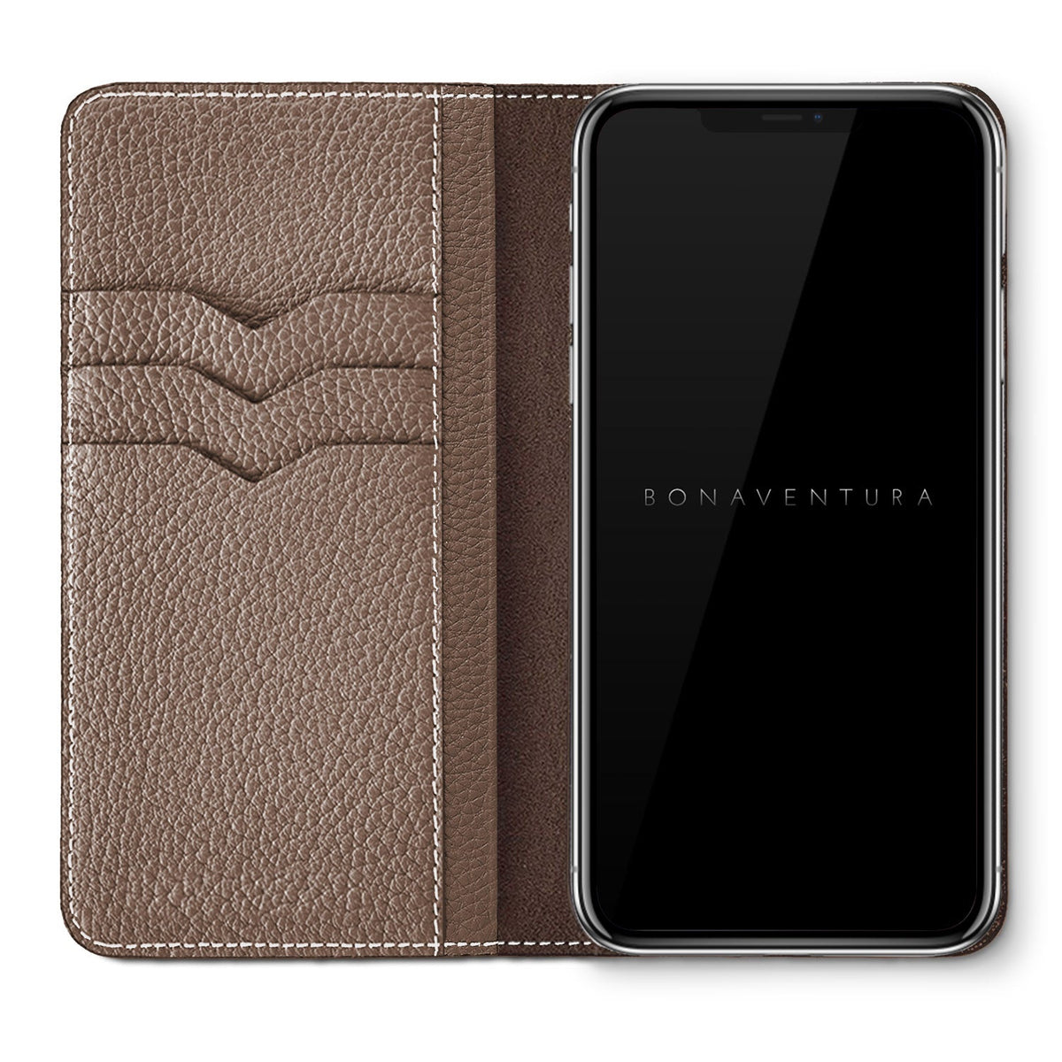 iPhone X / Xs Diary Case Shrink Leather (Etoupe)