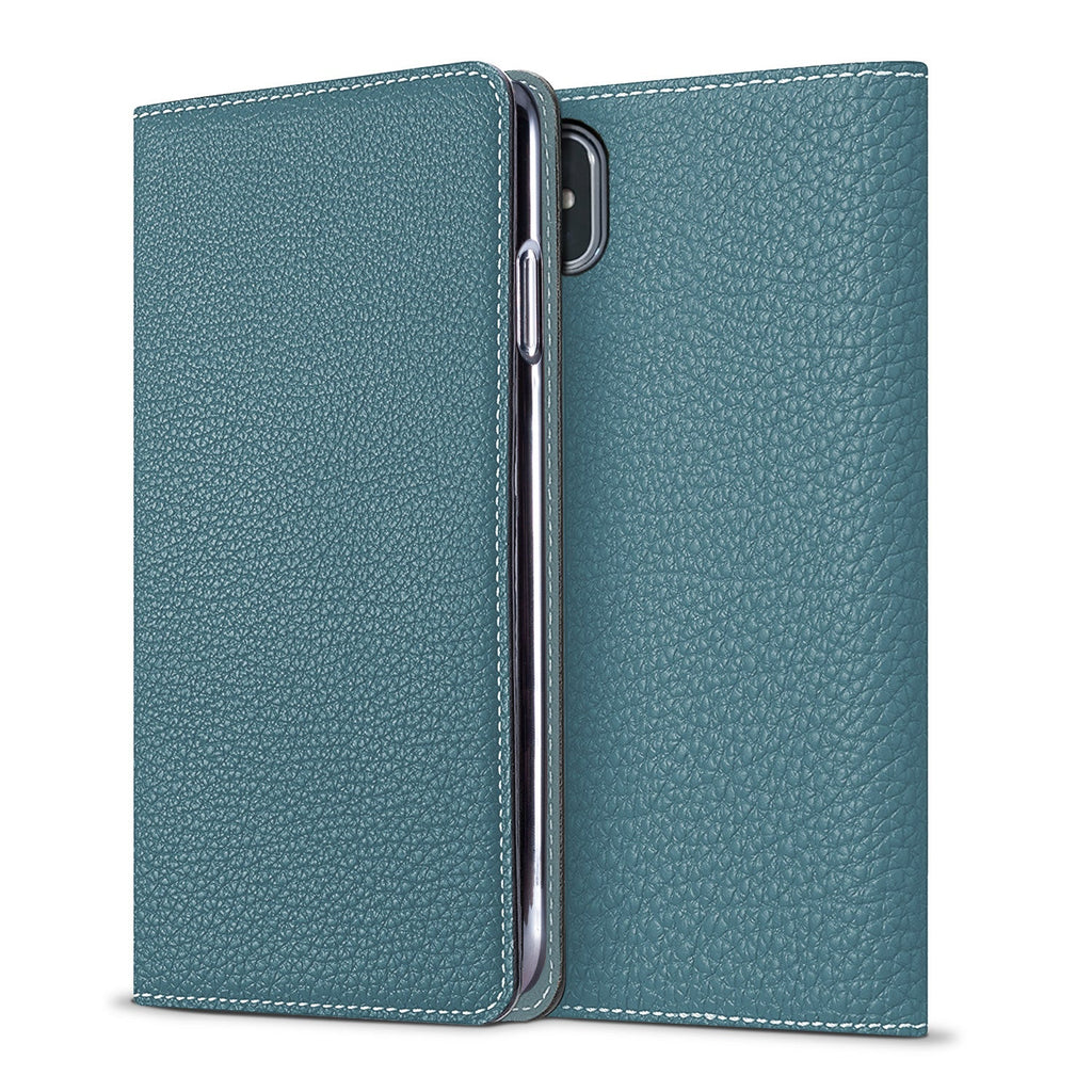 iPhone Xs Max Diary Case Shrink Leather (Blue Cyan)