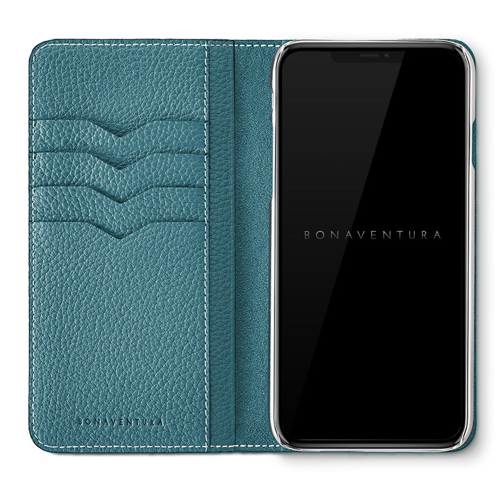 iPhone Xs Max Diary Case Shrink Leather (Blue Cyan)